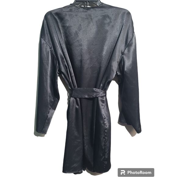 Vintage Victoria's Secret Gold Label Black Lace Trim Belted Robe Size OS - Picture 2 of 4